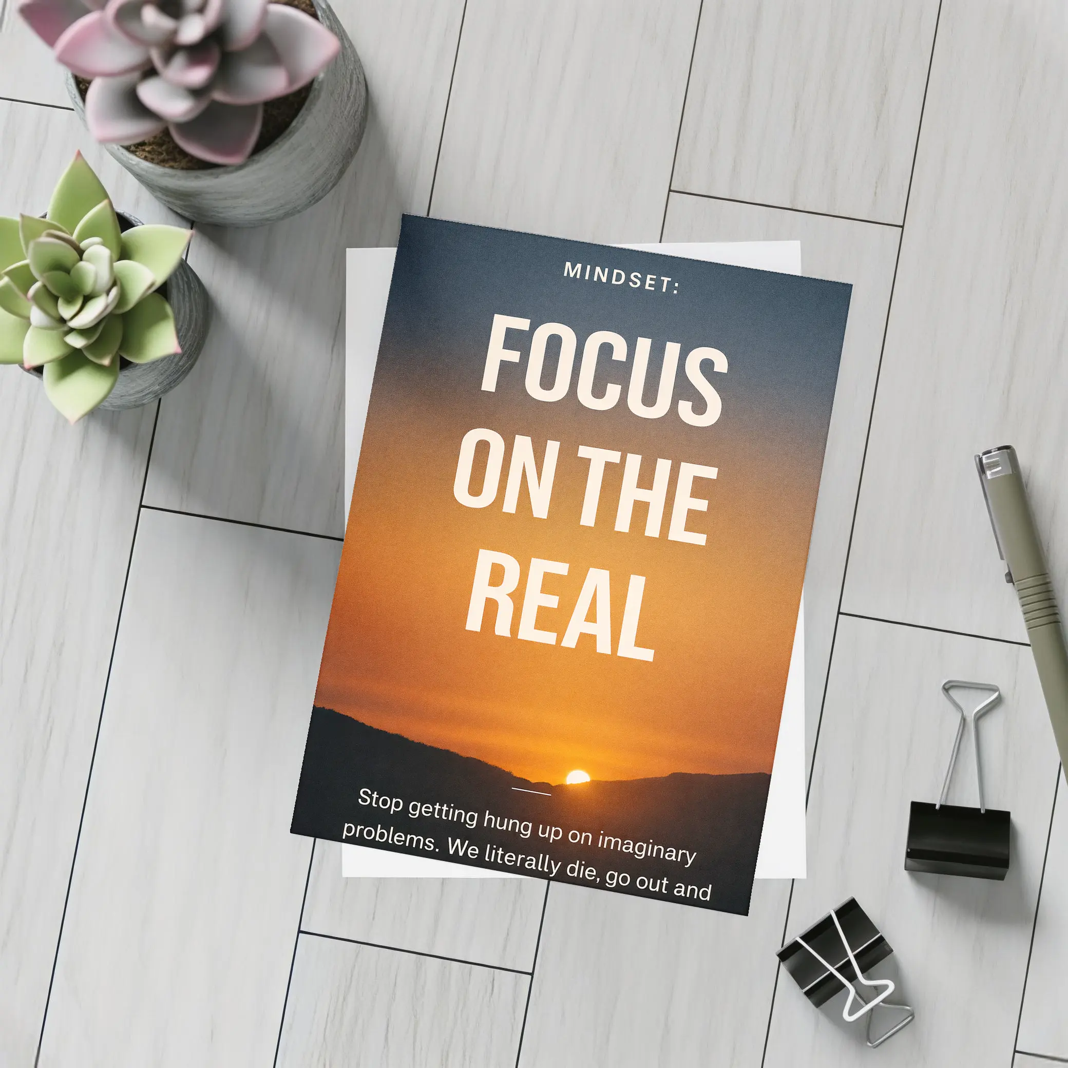 Focus On The Real Mindset Sunset Quote – Postcards