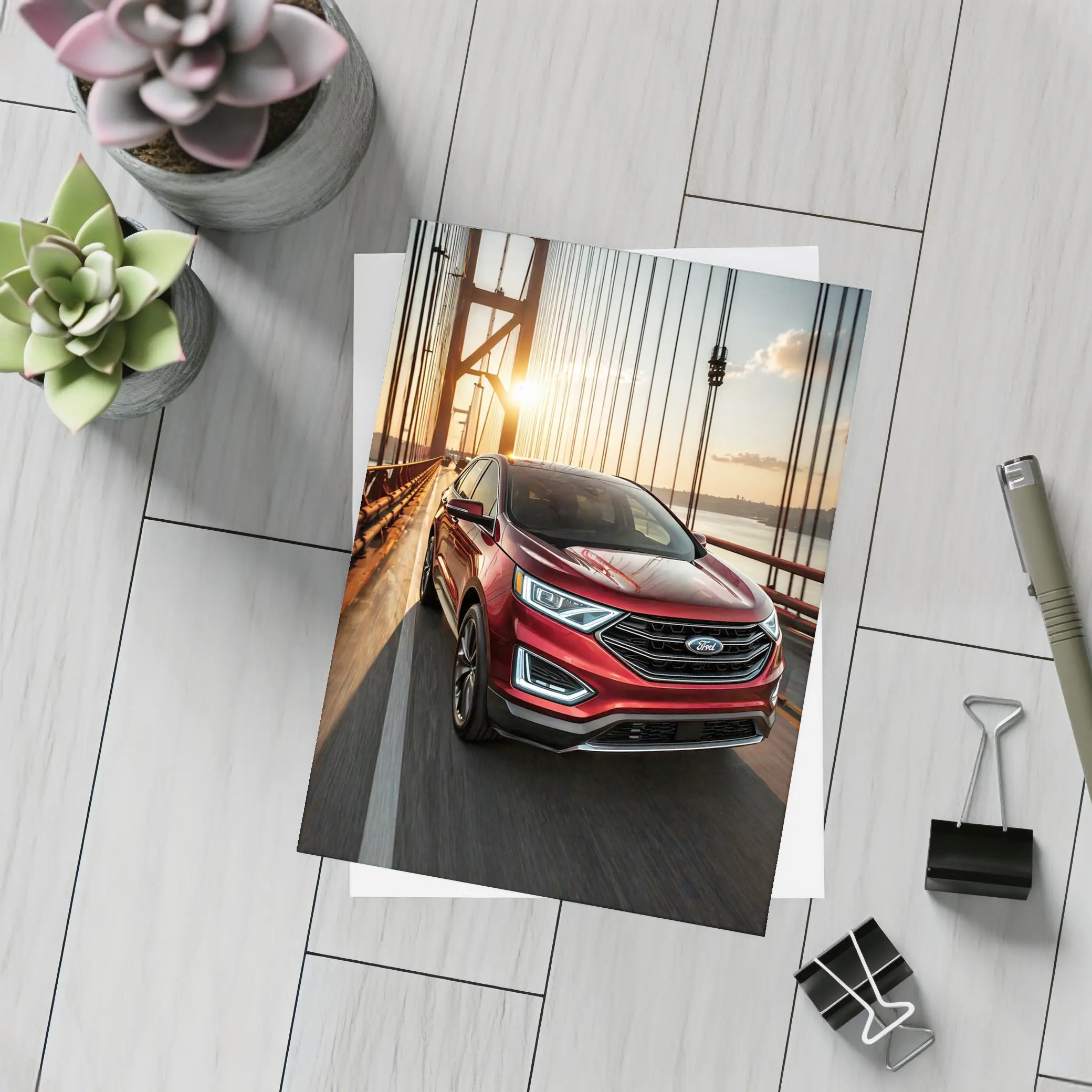 Ford Edge SUV Crossing Sunset Bridge – Postcards