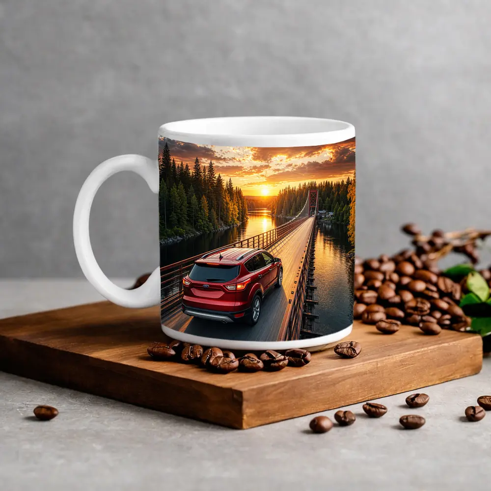 Ford Escape Red SUV Bridge Sunset – Mugs