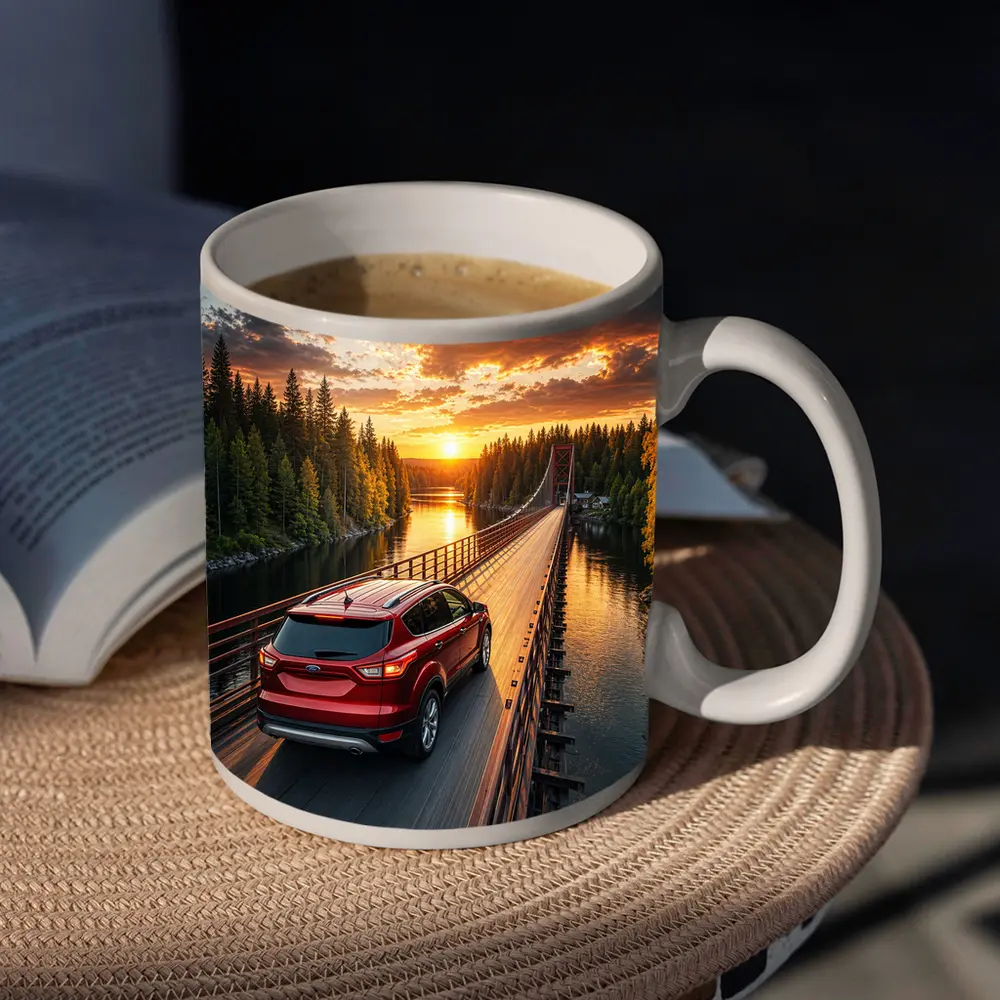 Ford Escape Red SUV Bridge Sunset – Mugs