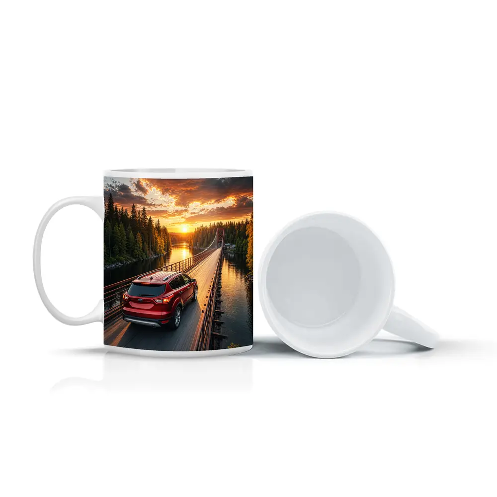Ford Escape Red SUV Bridge Sunset – Mugs