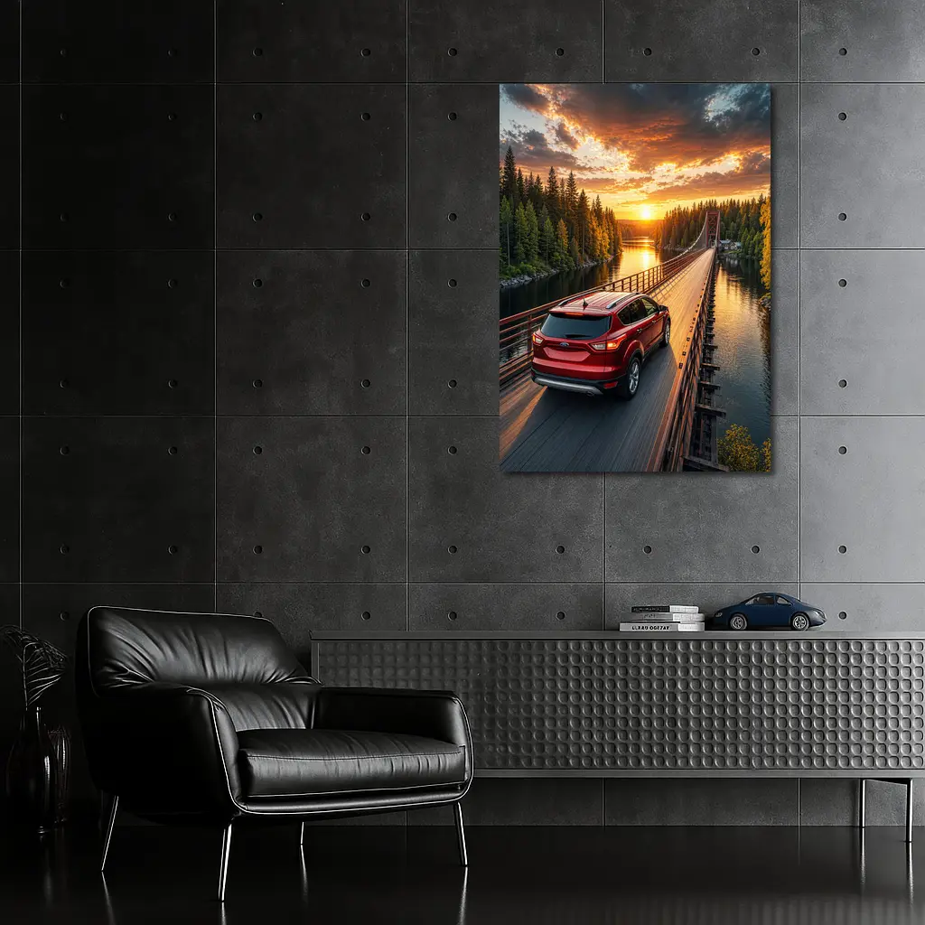 Ford Escape Red SUV Bridge Sunset – Wall Art