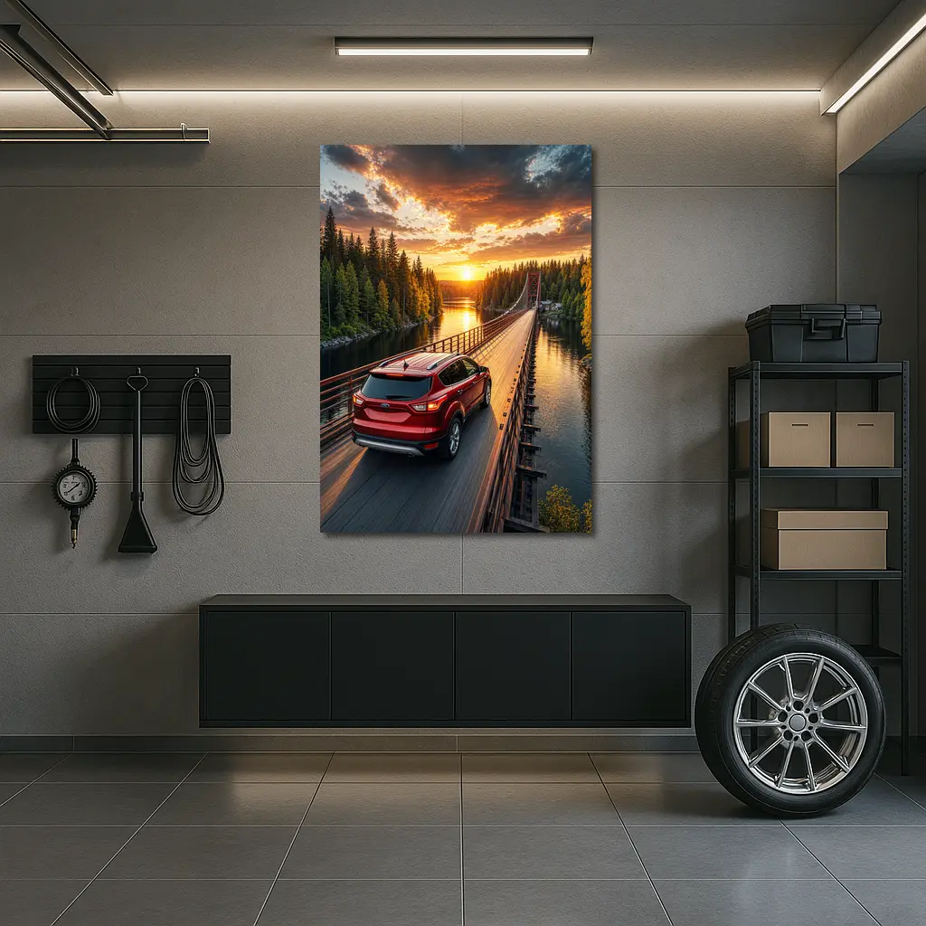 Ford Escape Red SUV Bridge Sunset – Wall Art