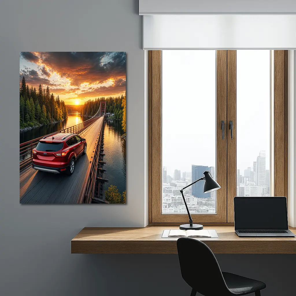 Ford Escape Red SUV Bridge Sunset – Wall Art