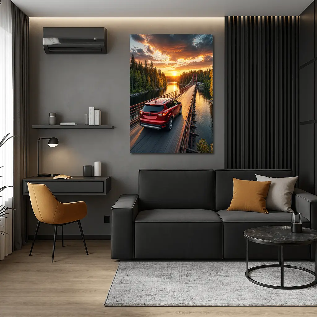 Ford Escape Red SUV Bridge Sunset – Wall Art