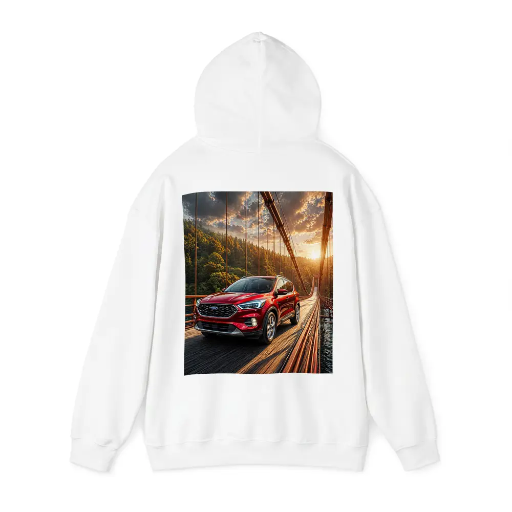 Ford Escape Red SUV On Suspension Bridge – Hoodies