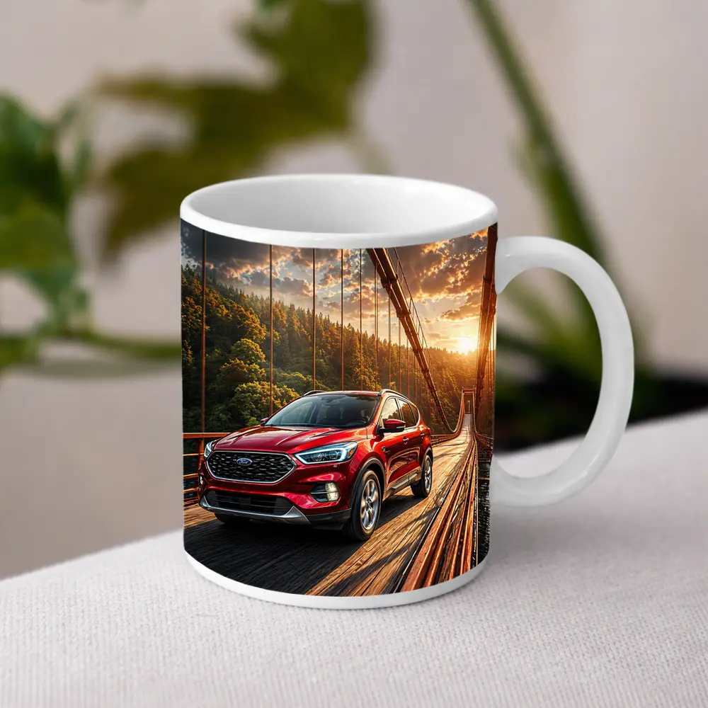 Ford Escape Red SUV On Suspension Bridge – Mugs