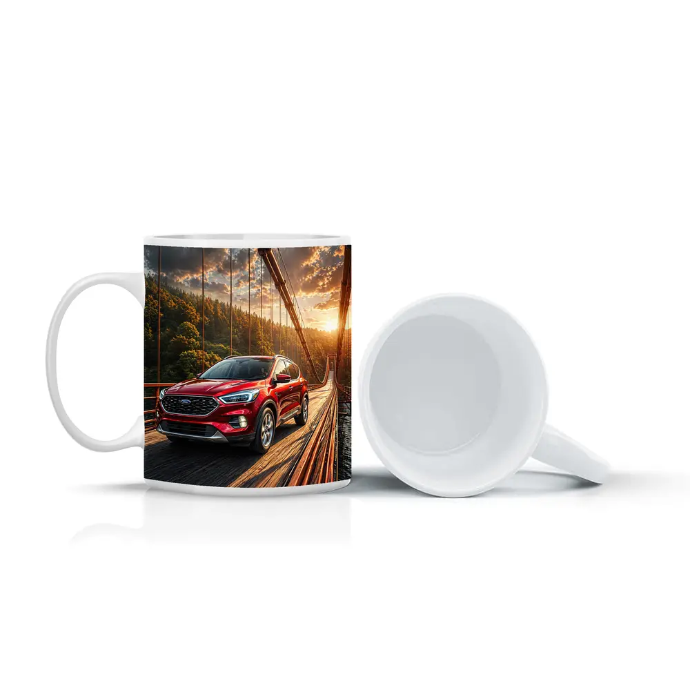 Ford Escape Red SUV On Suspension Bridge – Mugs