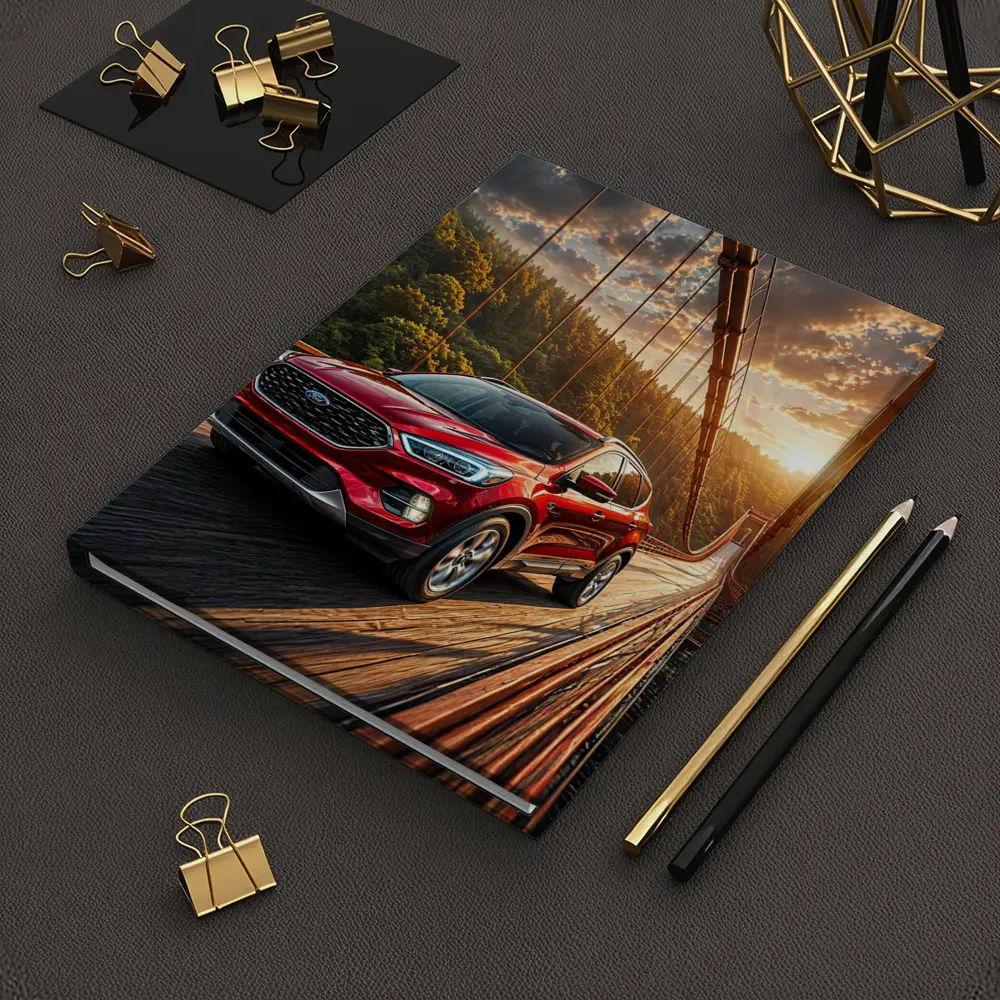 Ford Escape Red SUV On Suspension Bridge – Notebooks