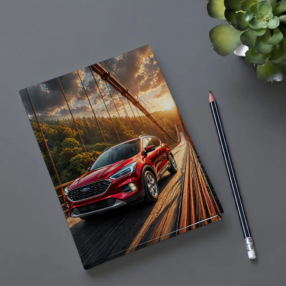 Ford Escape Red SUV On Suspension Bridge – Notebooks