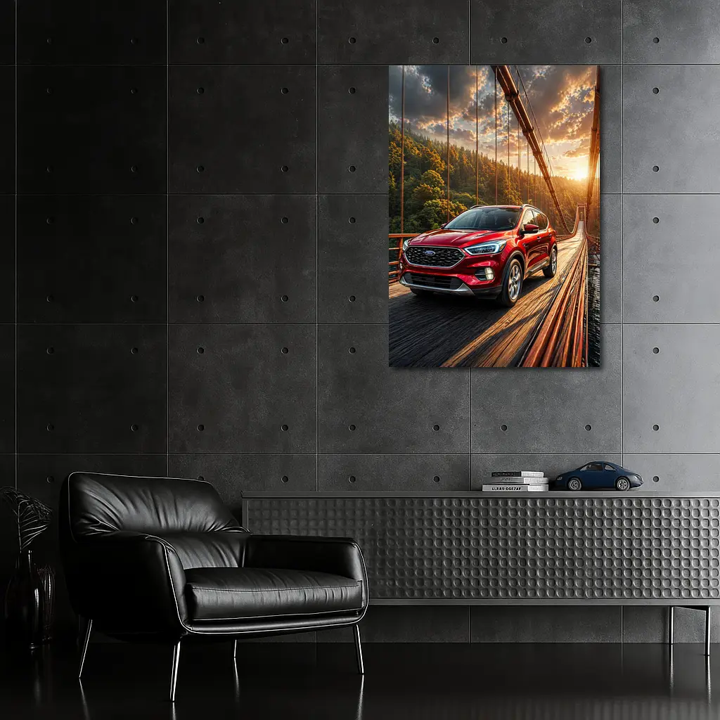 Ford Escape Red SUV On Suspension Bridge – Wall Art