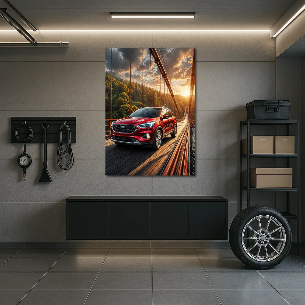 Ford Escape Red SUV On Suspension Bridge – Wall Art