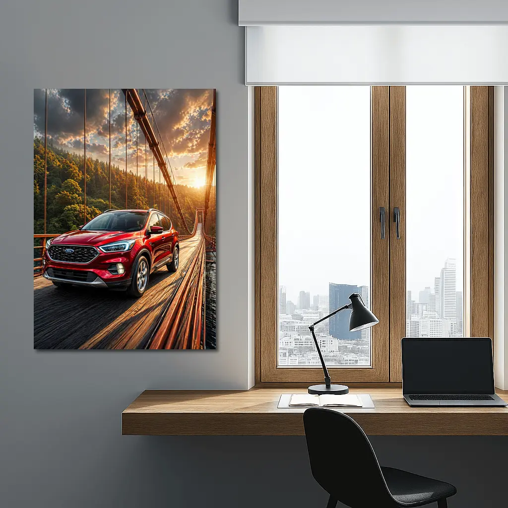 Ford Escape Red SUV On Suspension Bridge – Wall Art