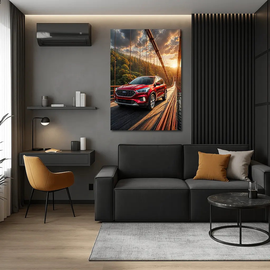 Ford Escape Red SUV On Suspension Bridge – Wall Art