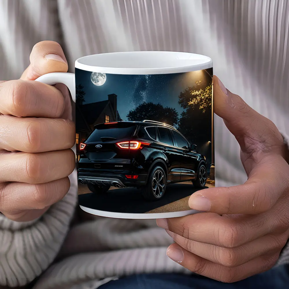 Ford Escape SUV Black Night Moonlit Street – Mugs