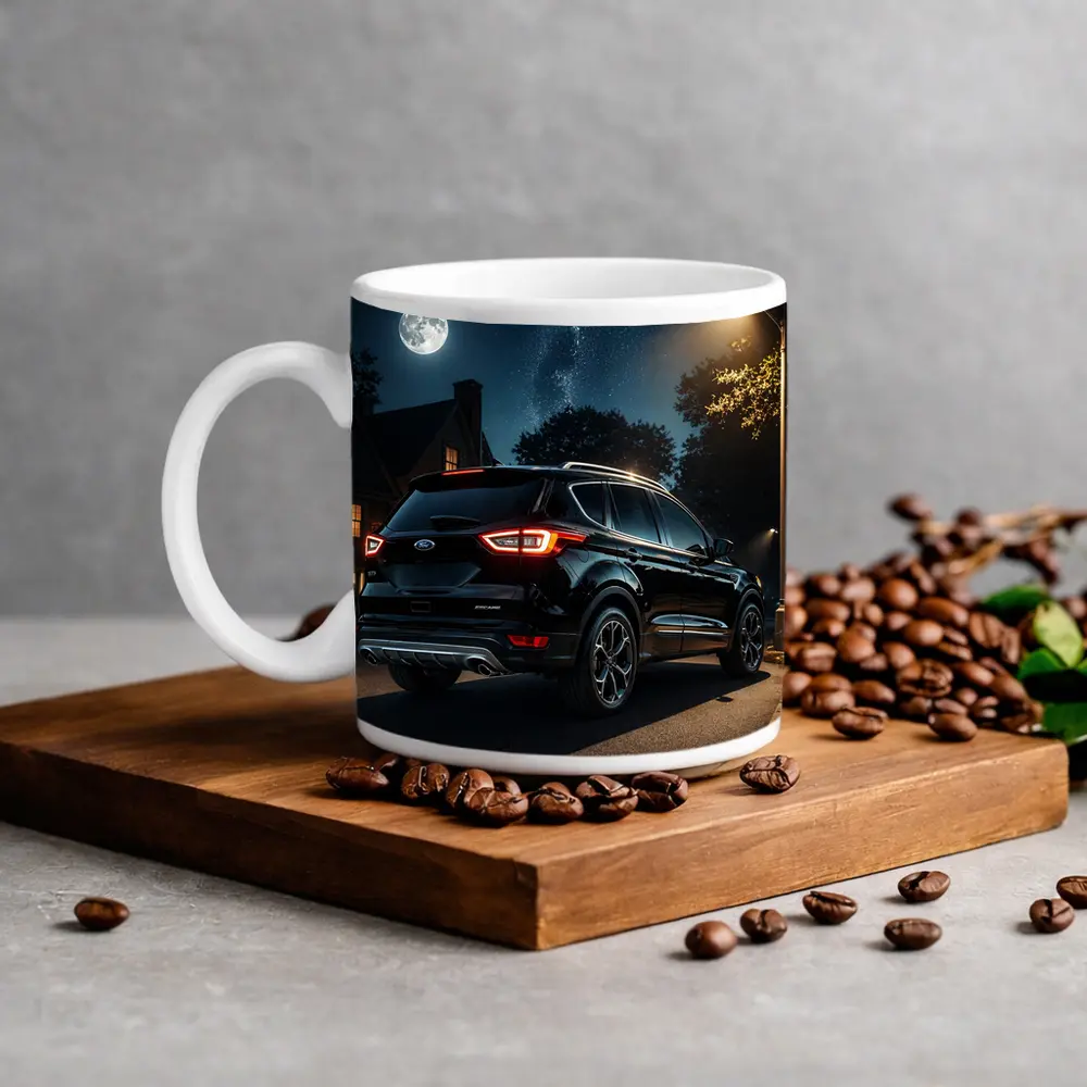 Ford Escape SUV Black Night Moonlit Street – Mugs