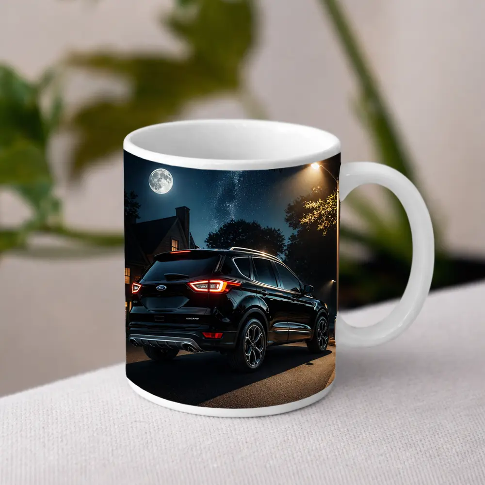 Ford Escape SUV Black Night Moonlit Street – Mugs