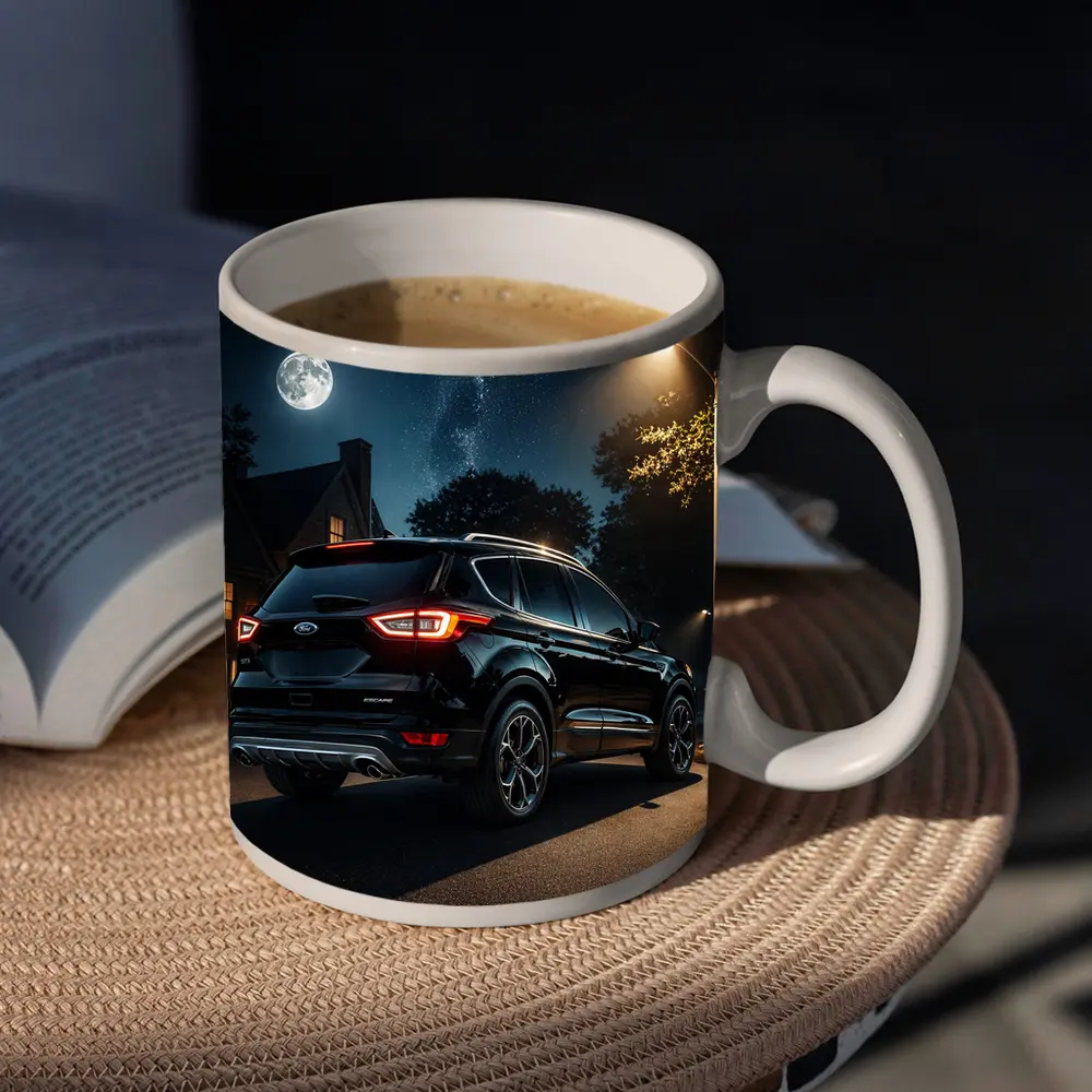 Ford Escape SUV Black Night Moonlit Street – Mugs