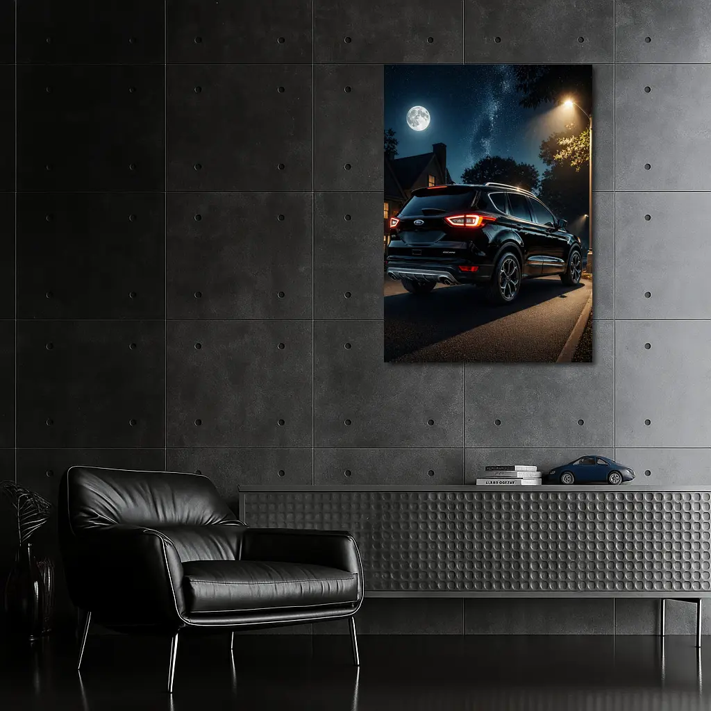 Ford Escape SUV Black Night Moonlit Street – Wall Art