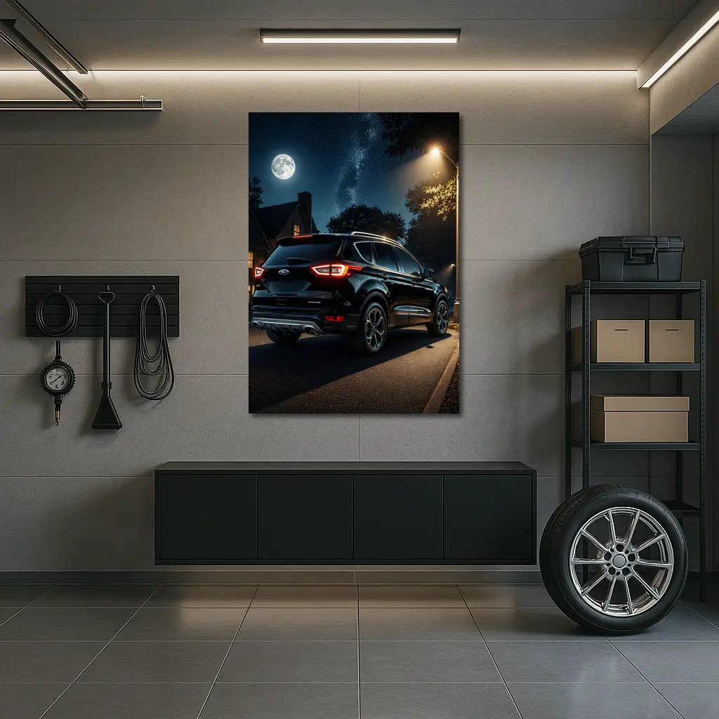 Ford Escape SUV Black Night Moonlit Street – Wall Art