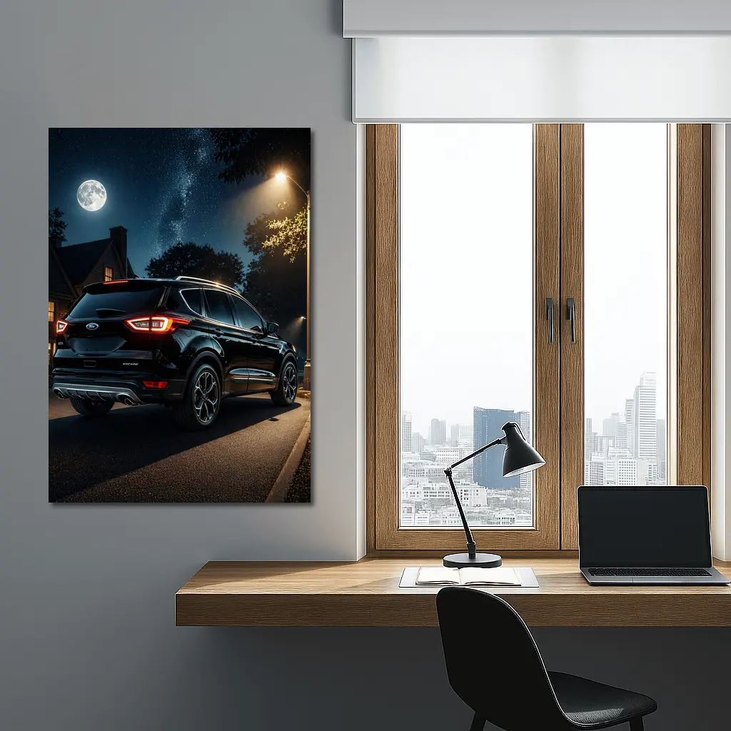 Ford Escape SUV Black Night Moonlit Street – Wall Art