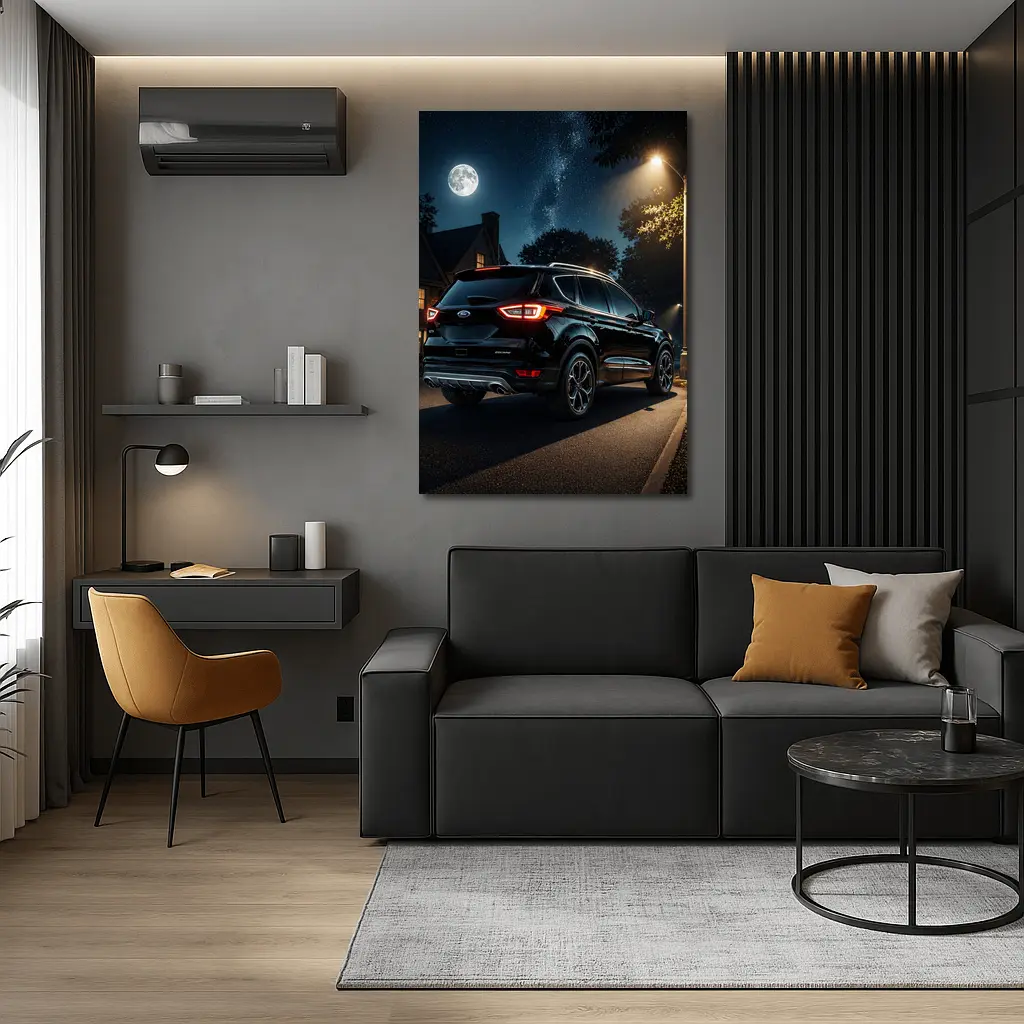 Ford Escape SUV Black Night Moonlit Street – Wall Art