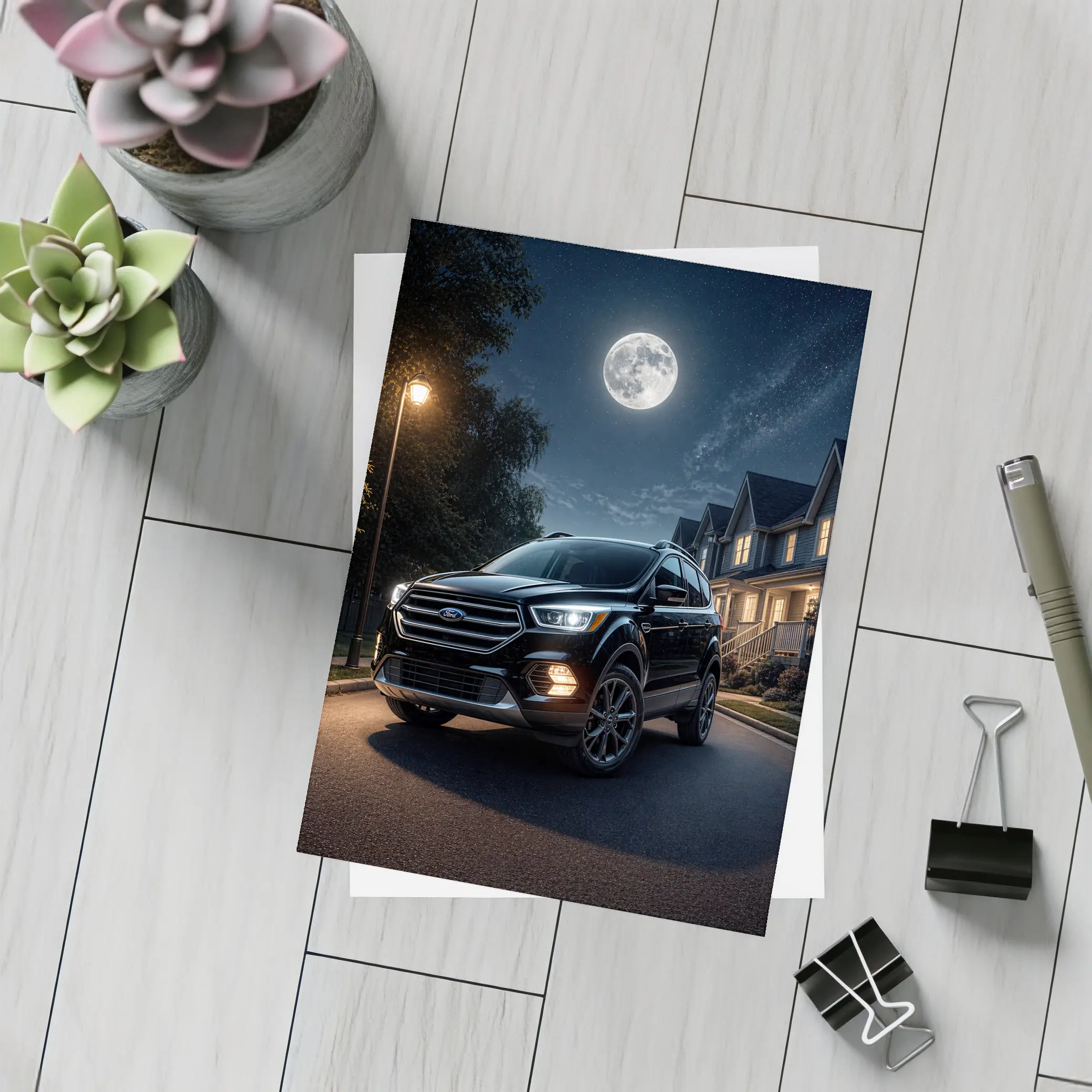 Ford Escape SUV Moonlit Suburban Night – Postcards