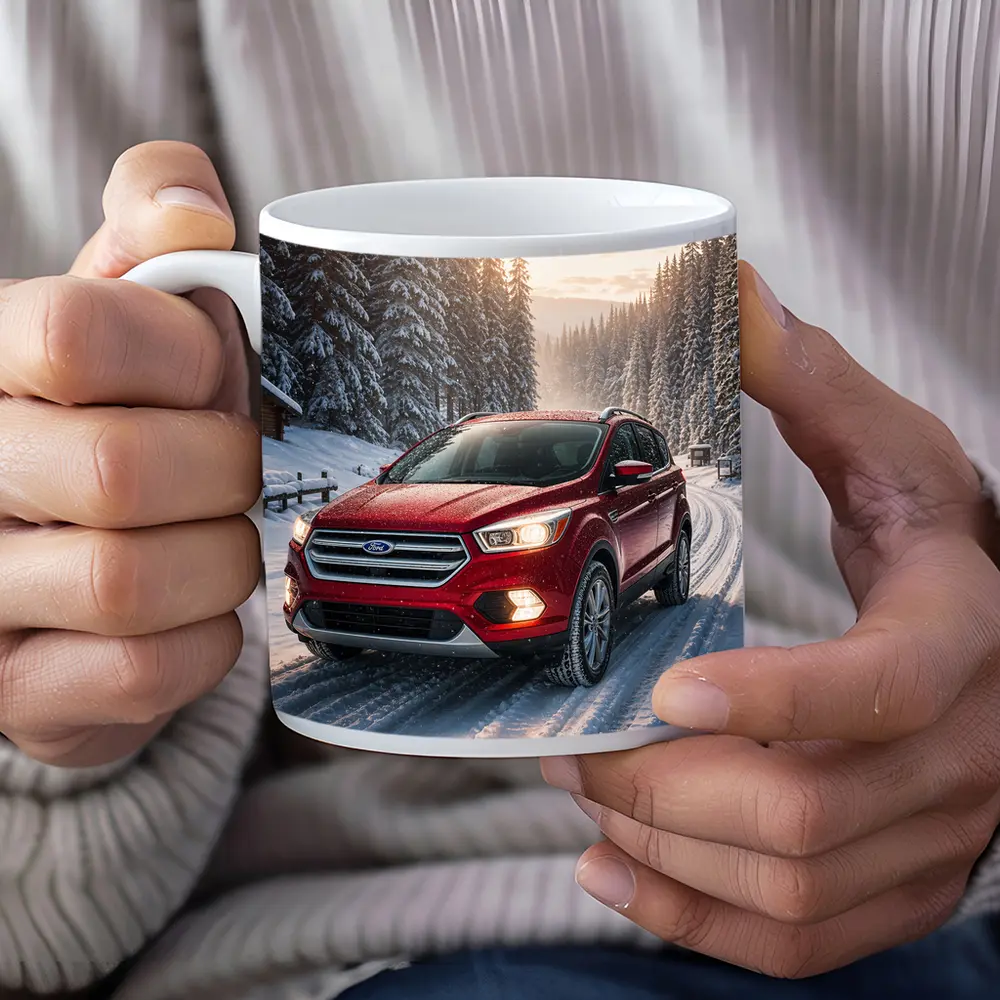 Ford Escape SUV on Snowy Winter Road – Mugs