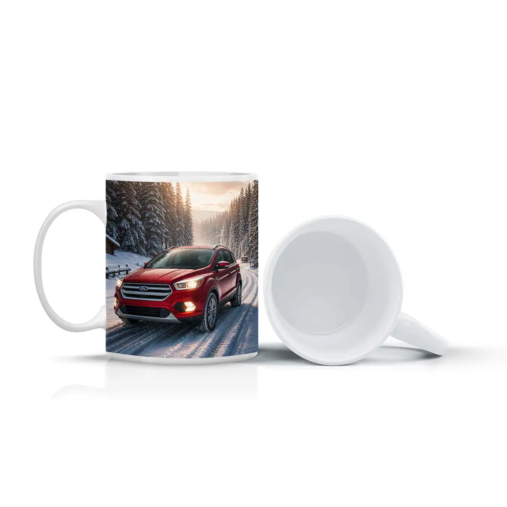 Ford Escape SUV on Snowy Winter Road – Mugs
