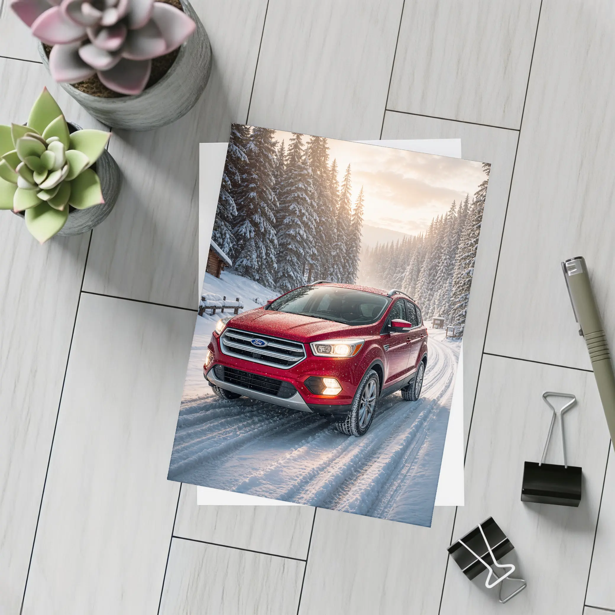 Ford Escape SUV on Snowy Winter Road – Postcards