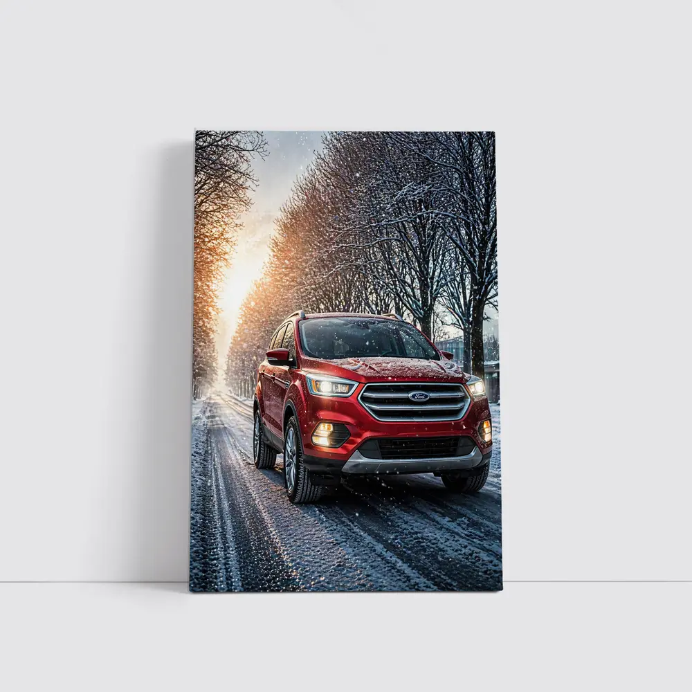 Ford Escape Red SUV Winter Snow Street – Wall Art