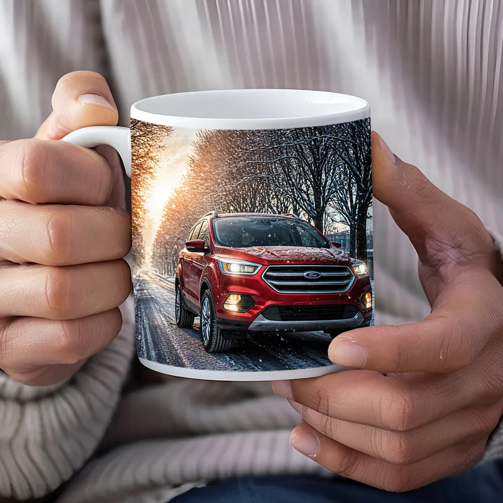 Ford Escape Red SUV Winter Snow Street – Mugs