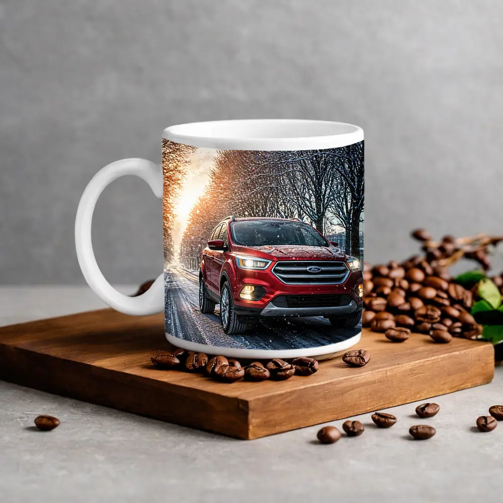 Ford Escape Red SUV Winter Snow Street – Mugs