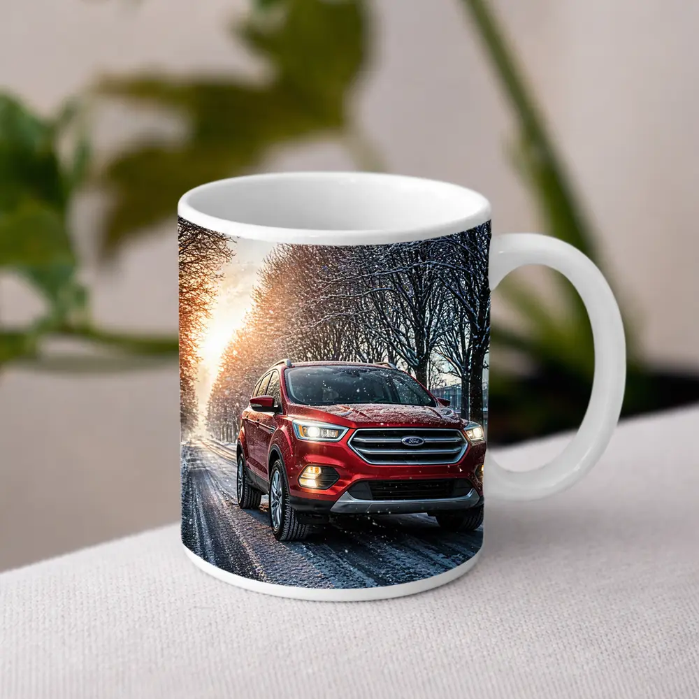 Ford Escape Red SUV Winter Snow Street – Mugs