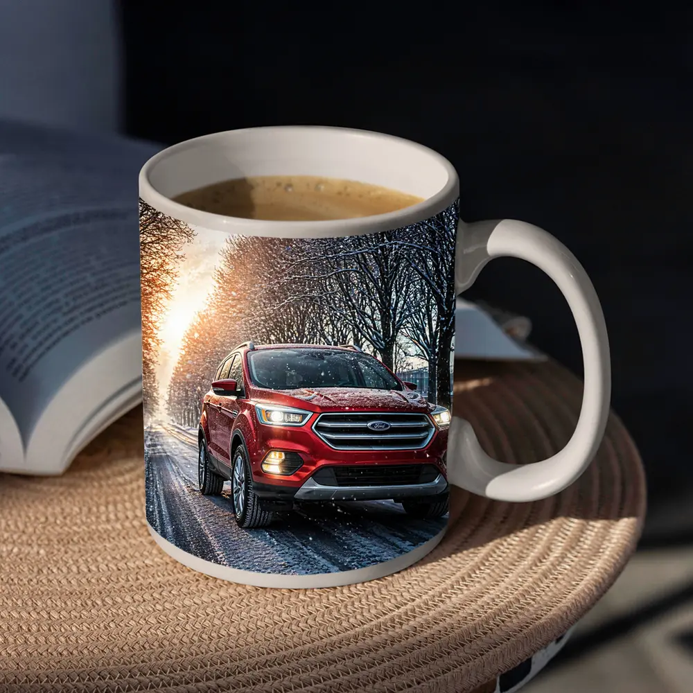 Ford Escape Red SUV Winter Snow Street – Mugs