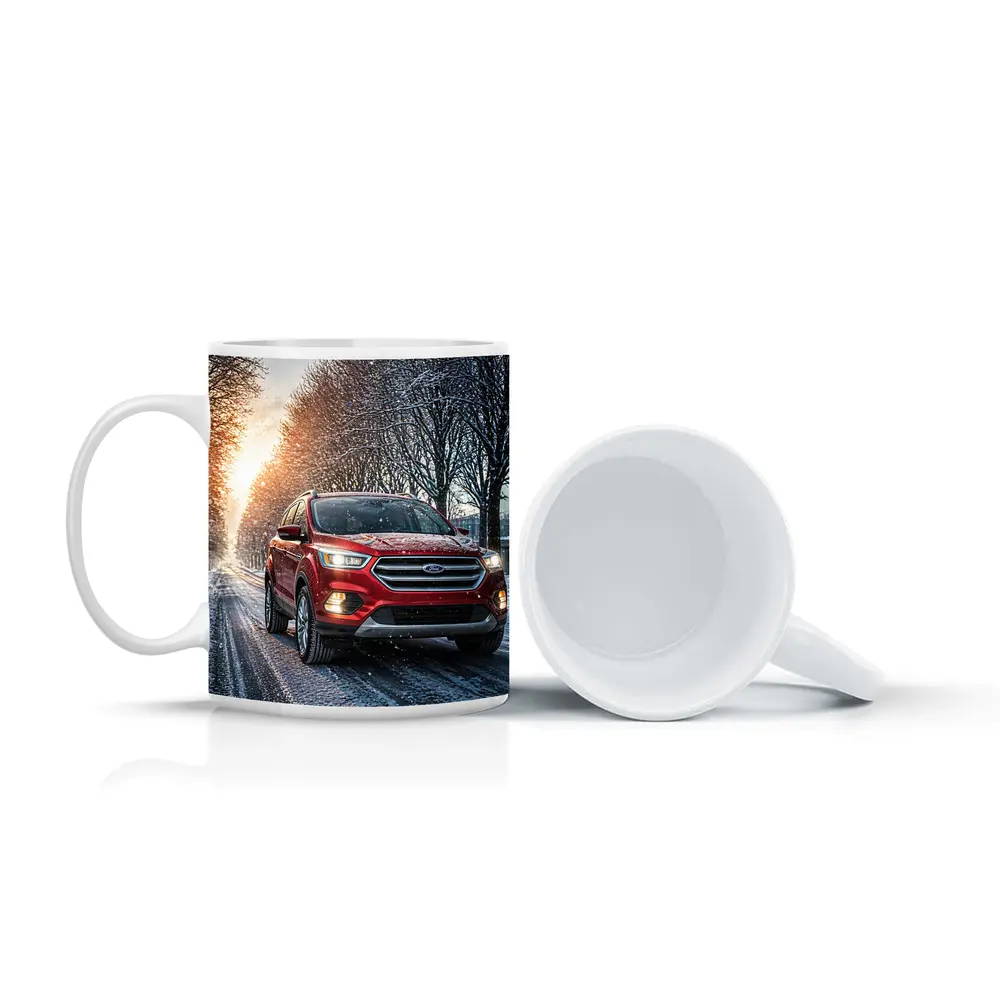 Ford Escape Red SUV Winter Snow Street – Mugs