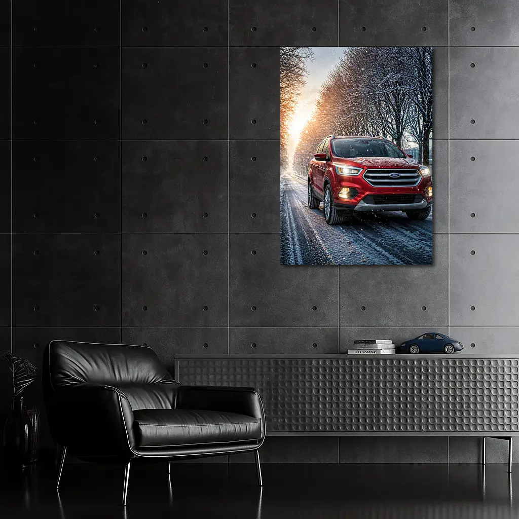 Ford Escape Red SUV Winter Snow Street – Wall Art