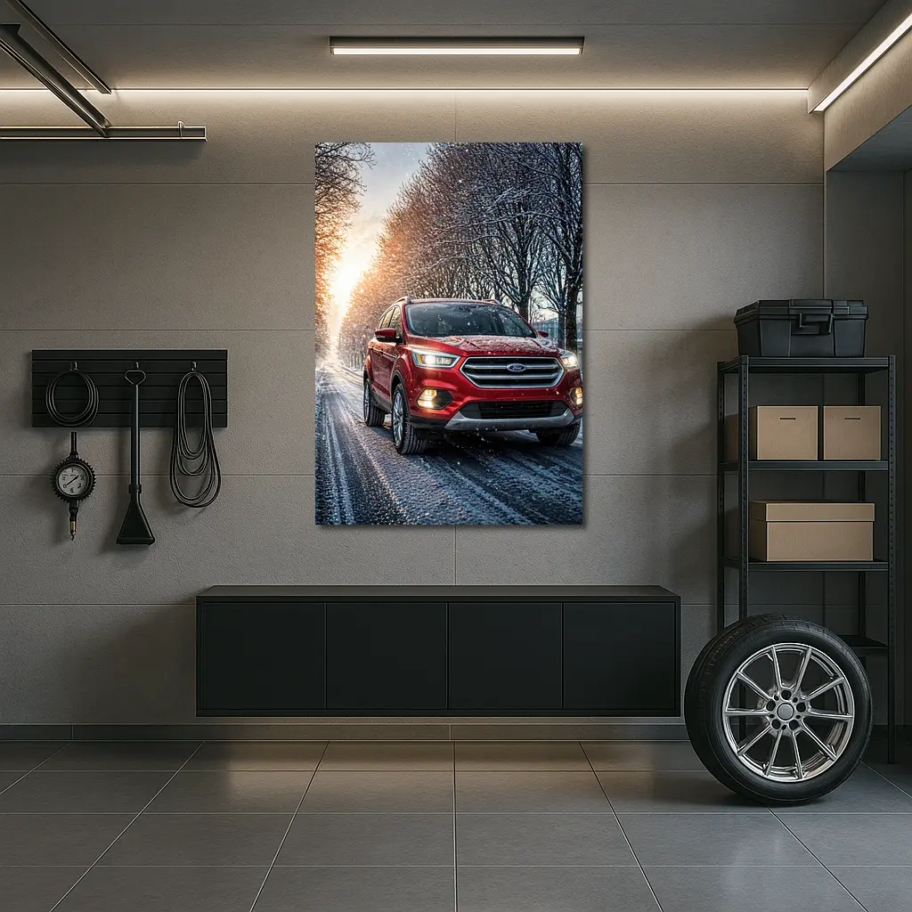 Ford Escape Red SUV Winter Snow Street – Wall Art