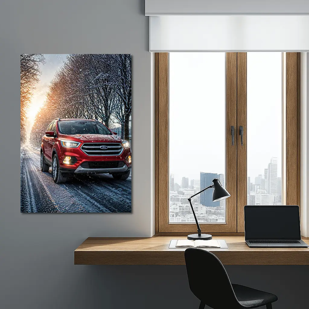 Ford Escape Red SUV Winter Snow Street – Wall Art