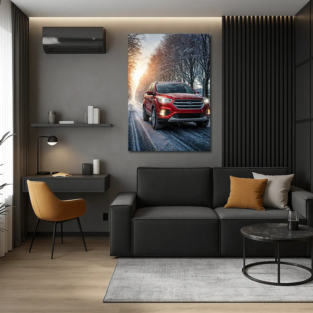 Ford Escape Red SUV Winter Snow Street – Wall Art