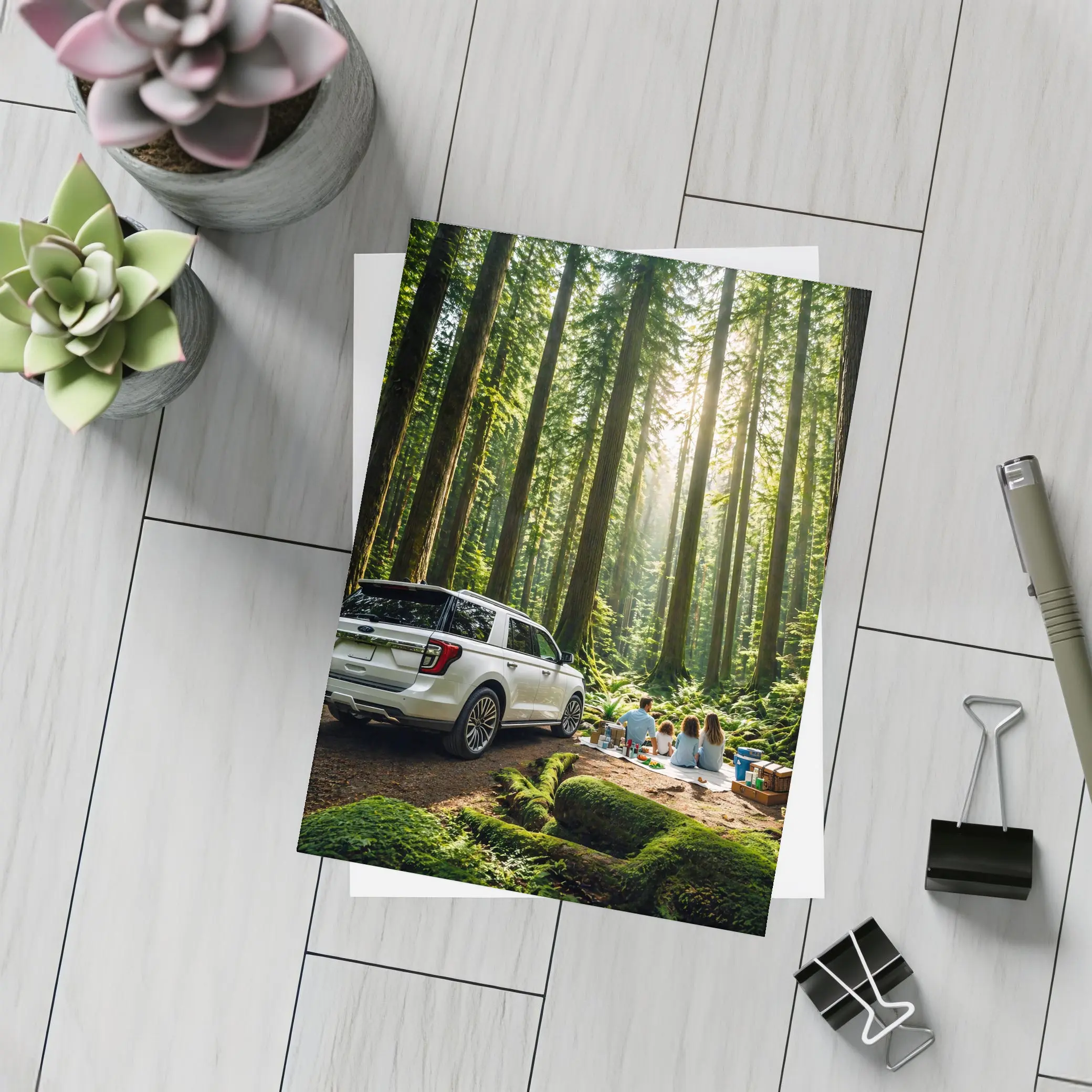 Ford Expedition SUV Forest Family Picnic – Postcards