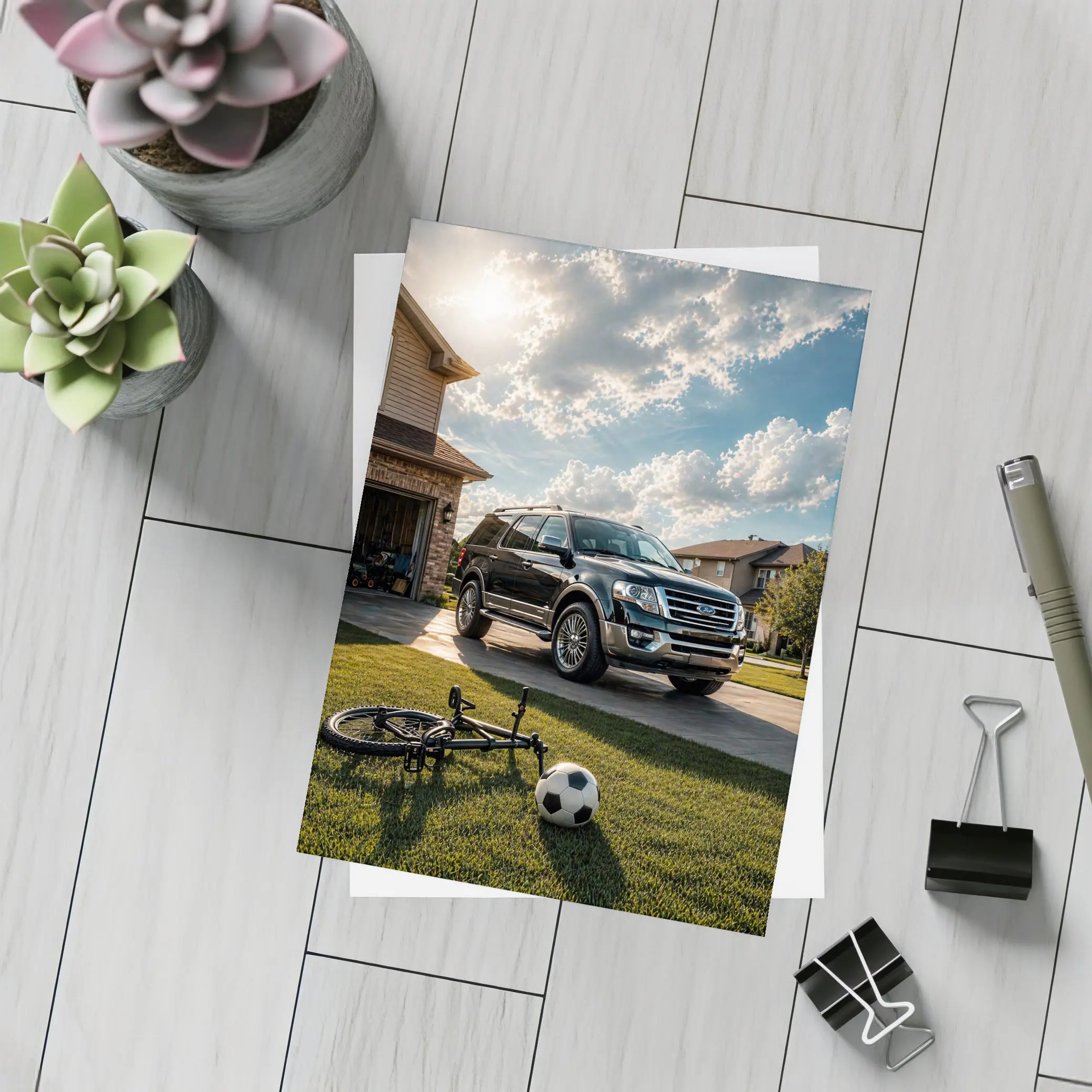 Ford Expedition SUV Suburban Driveway Scene – Postcards