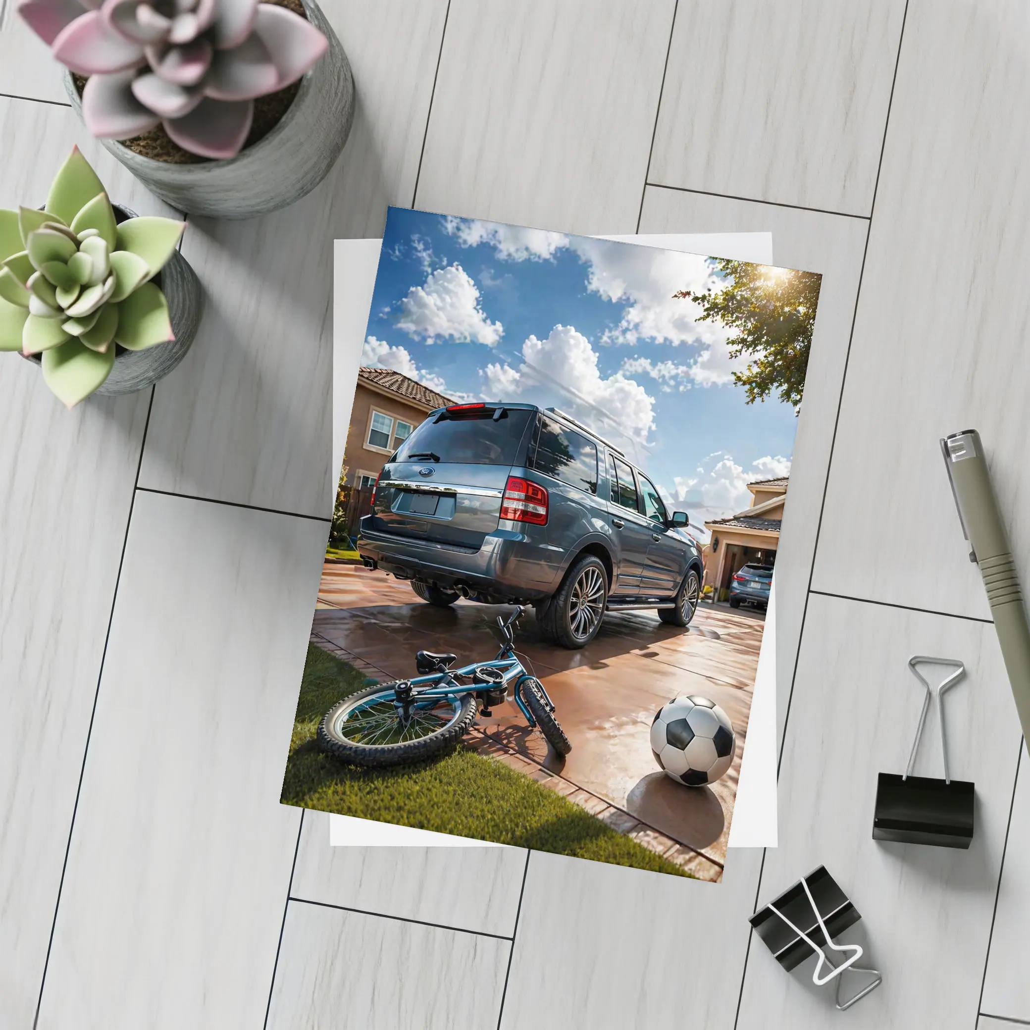 Ford Expedition SUV Suburban Driveway Scene – Postcards