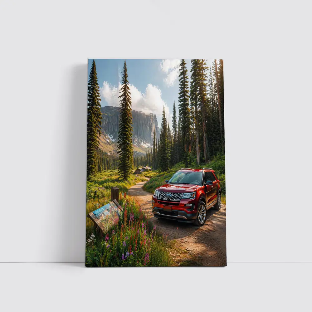 Ford Explorer Red SUV Mountain Forest Trail – Wall Art