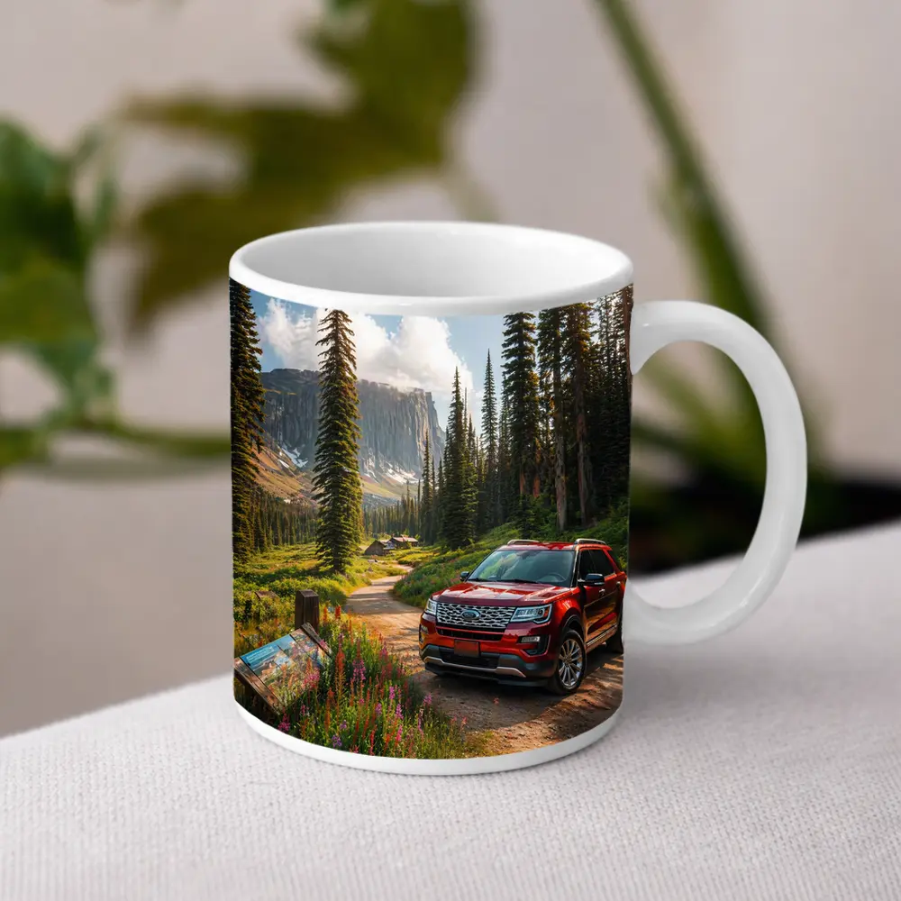 Ford Explorer Red SUV Mountain Forest Trail – Mugs