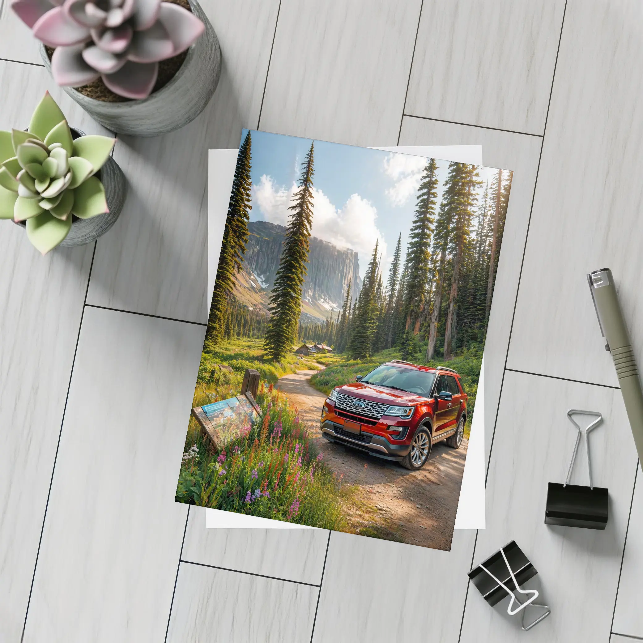 Ford Explorer Red SUV Mountain Forest Trail – Postcards