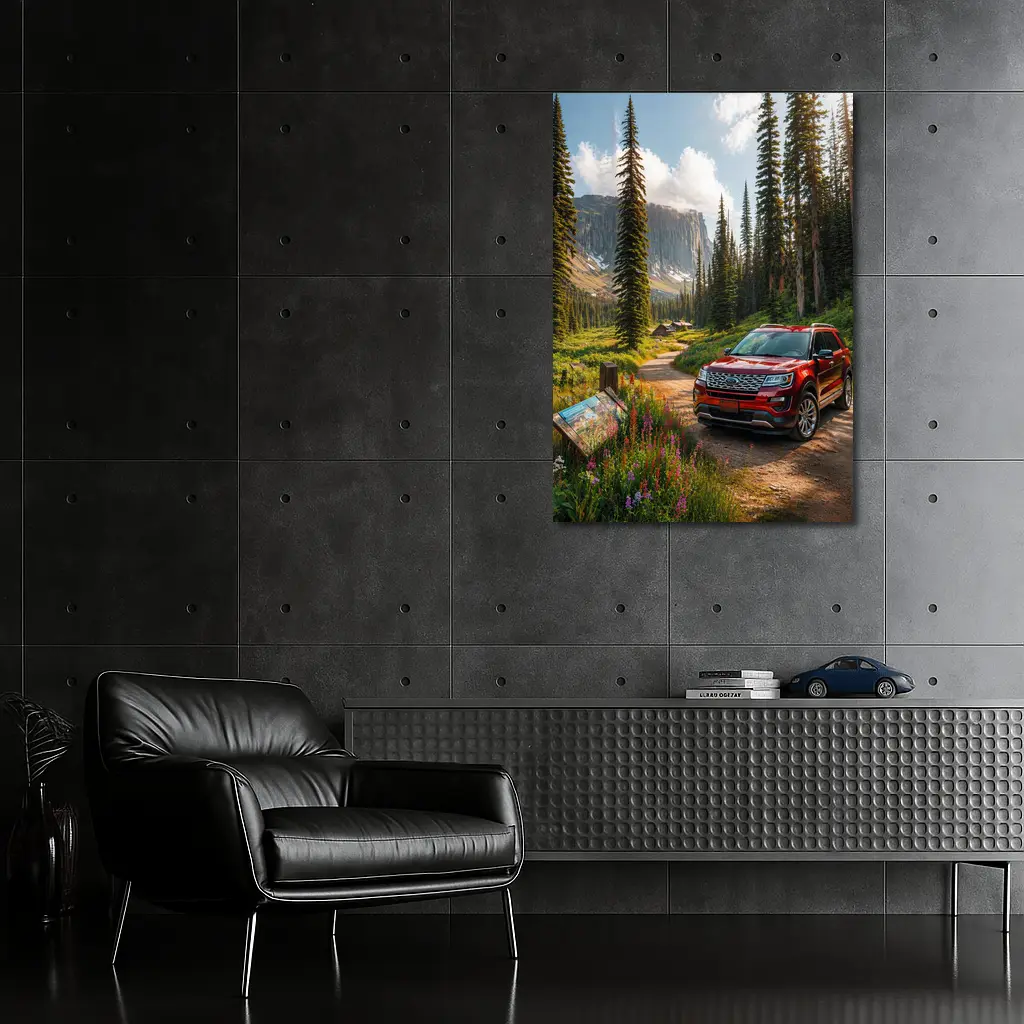 Ford Explorer Red SUV Mountain Forest Trail – Wall Art