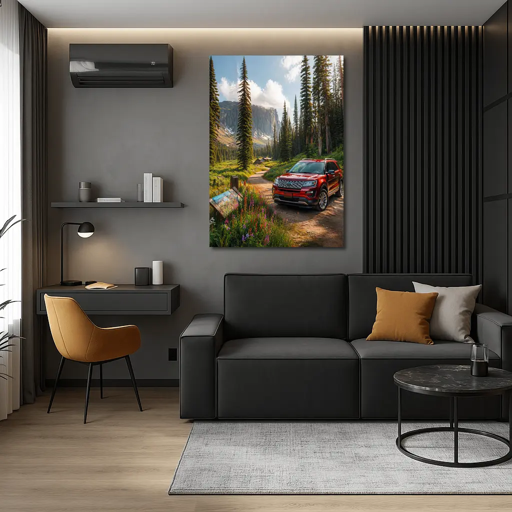 Ford Explorer Red SUV Mountain Forest Trail – Wall Art
