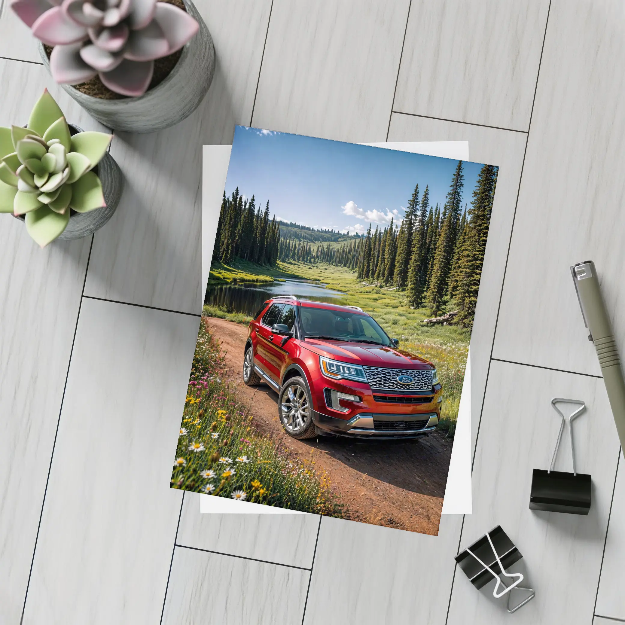 Ford Explorer Red SUV Forest Trail – Postcards