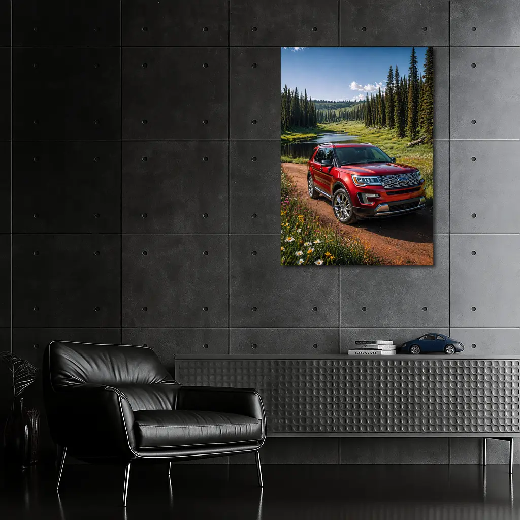 Ford Explorer Red SUV Forest Trail – Wall Art